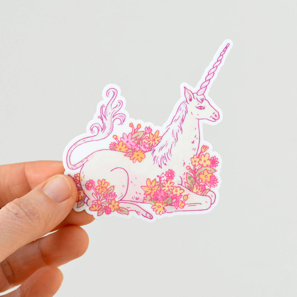 Unicorn in Flowers Illustrated Die Cut Vinyl Sticker