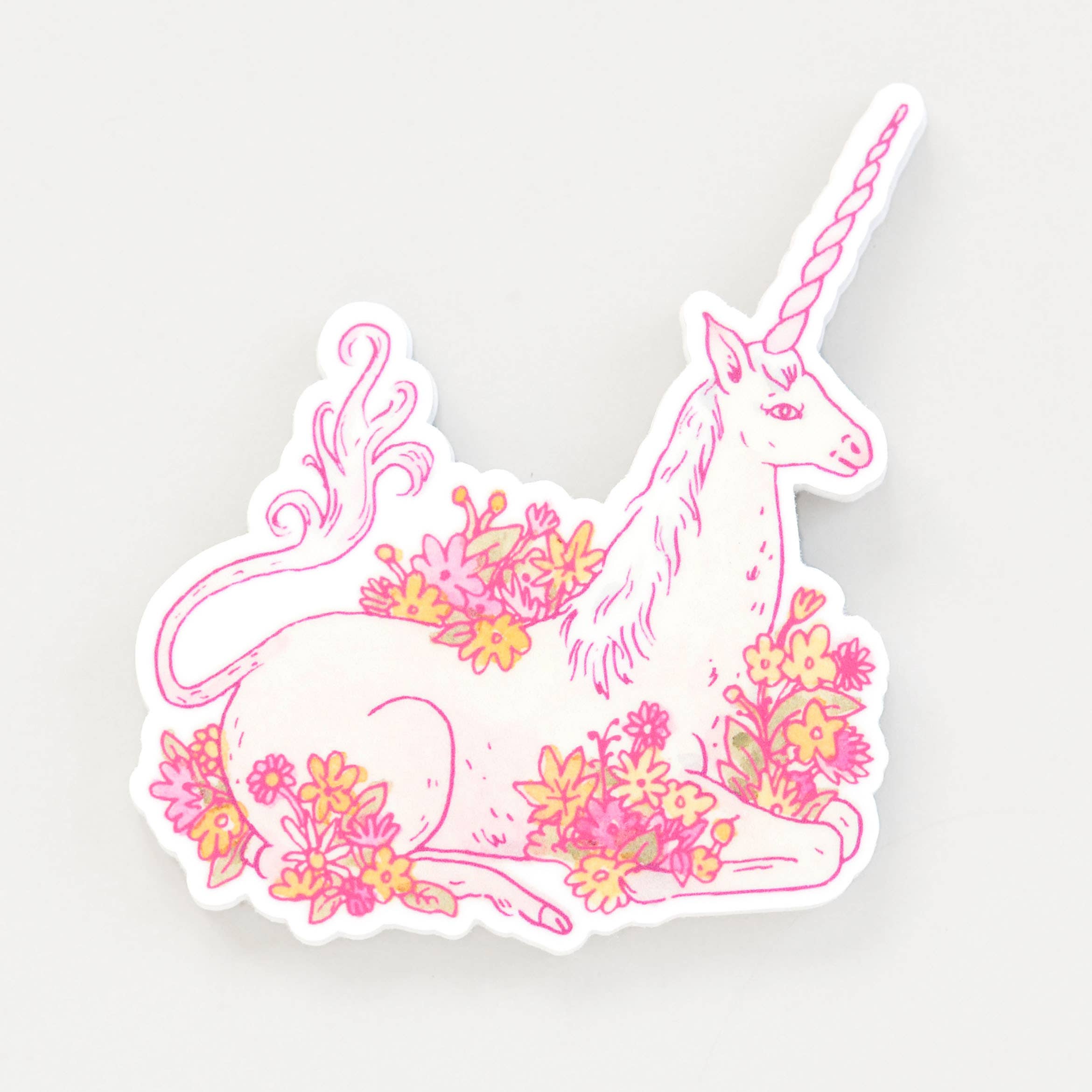 Unicorn in Flowers Illustrated Die Cut Vinyl Sticker