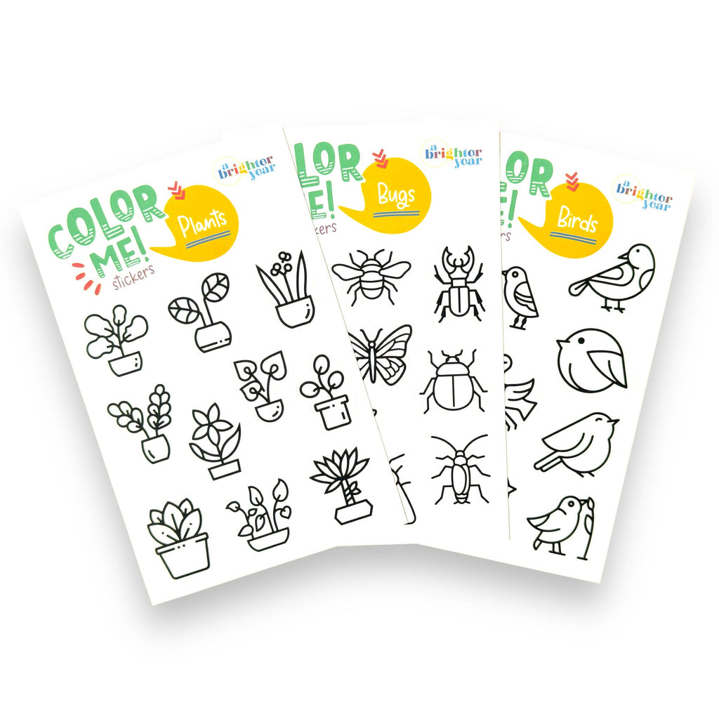 Birds Bugs & Botany Colorable Sticker Pack, 3 Sticker Sheets
