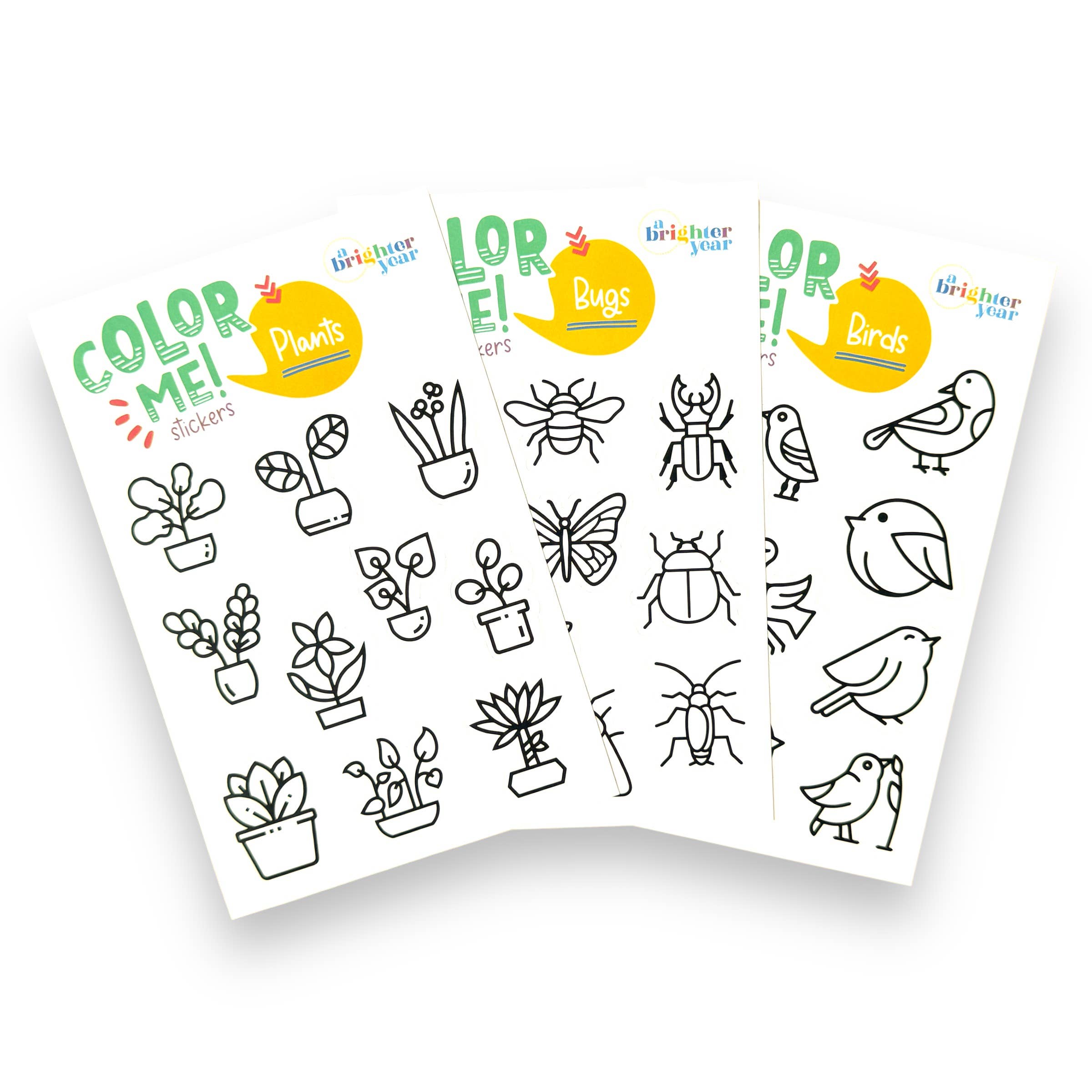 Birds Bugs & Botany Colorable Sticker Pack, 3 Sticker Sheets
