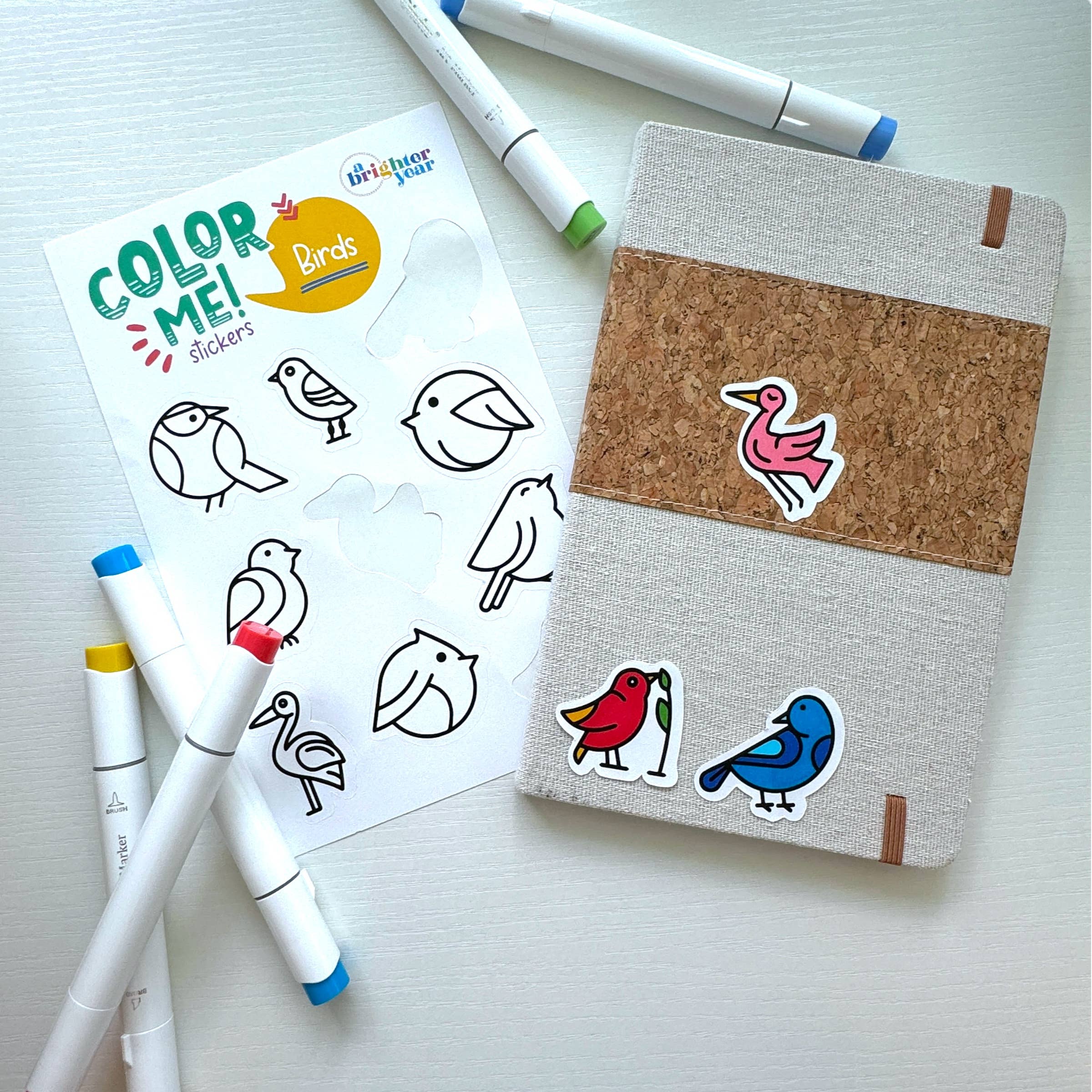 Birds Bugs & Botany Colorable Sticker Pack, 3 Sticker Sheets