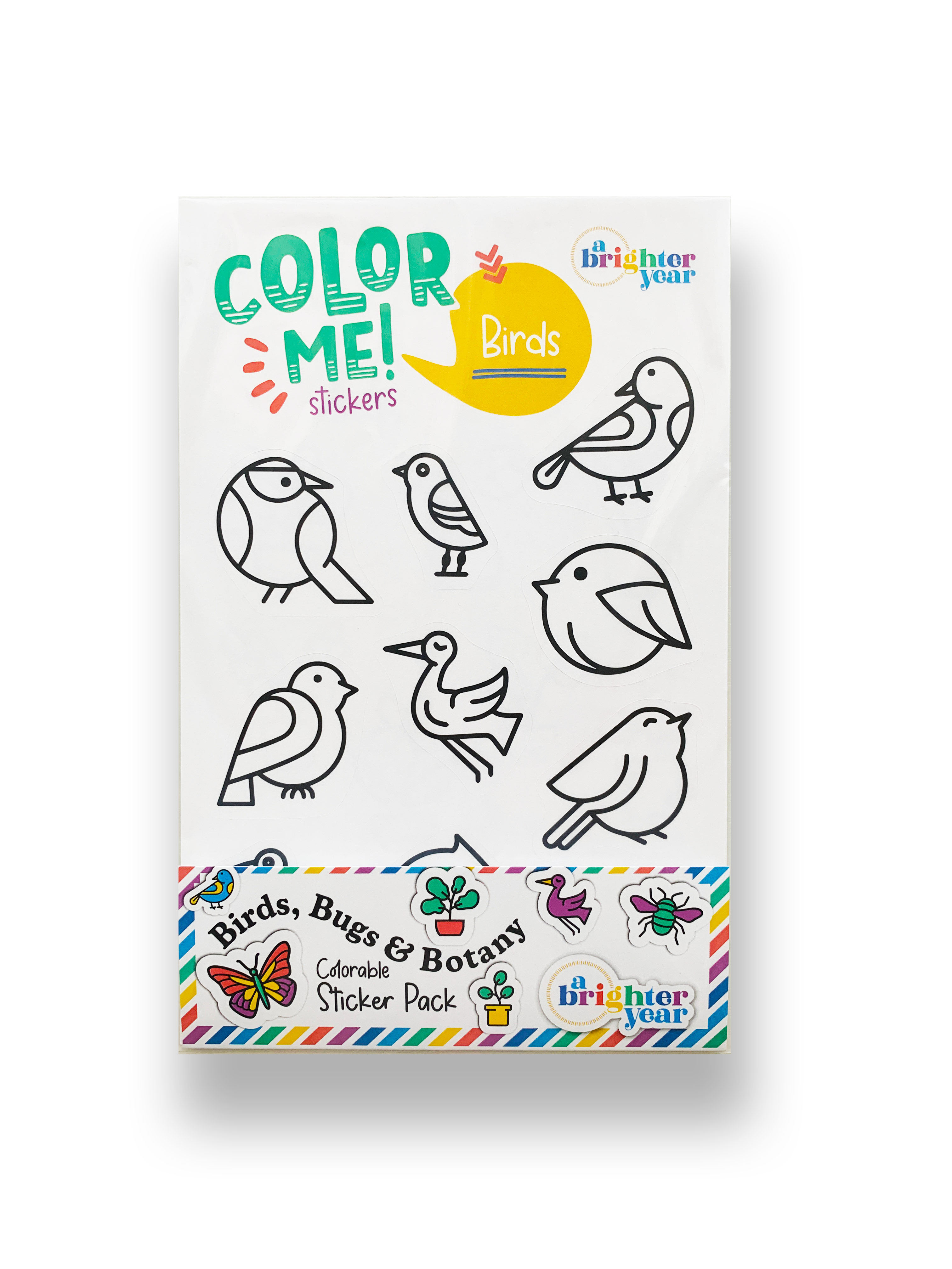 Birds Bugs & Botany Colorable Sticker Pack, 3 Sticker Sheets