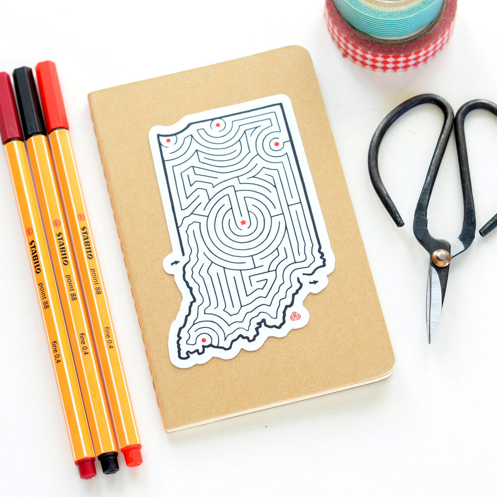Indiana Maze State Map Die Cut Vinyl Sticker | 3.75x2.5"